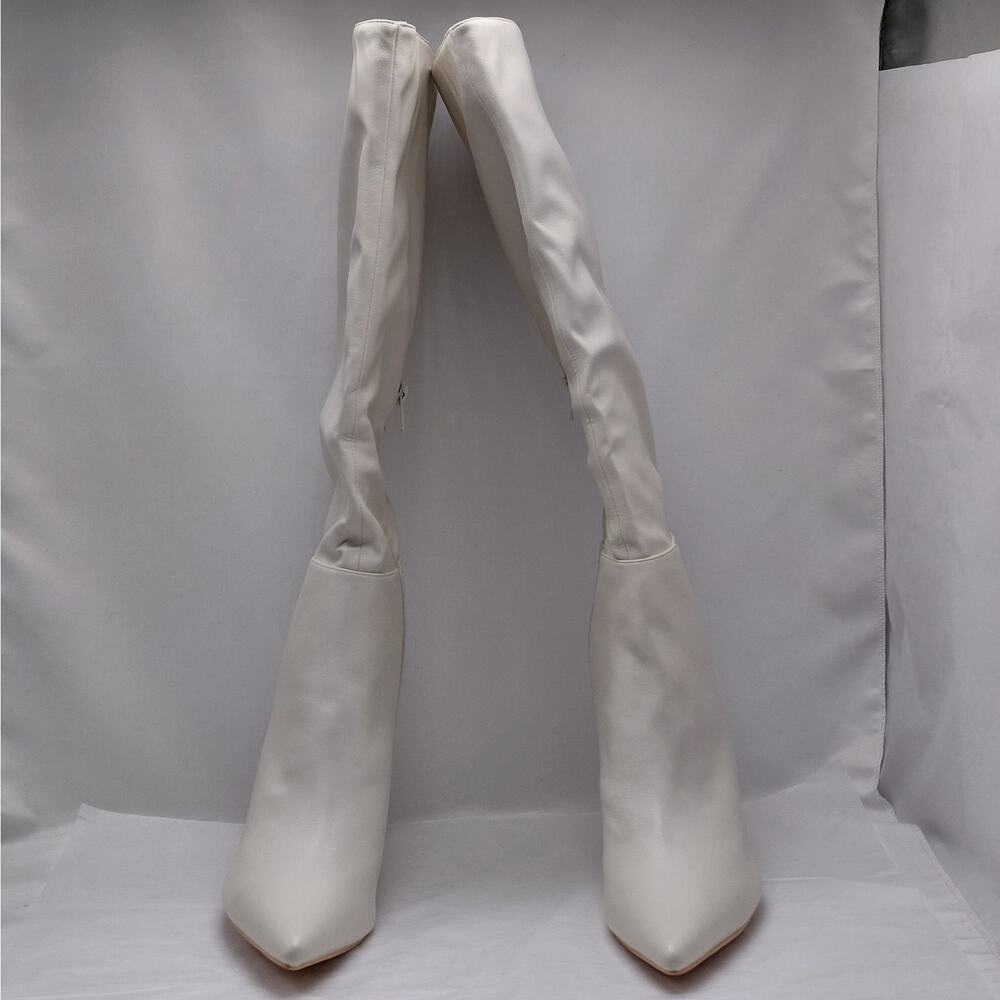 Lulus Womens Knee High Heeled Boots Size 11 Ivory Pointed Toe Coastal Cowgirl - Picture 5 of 12